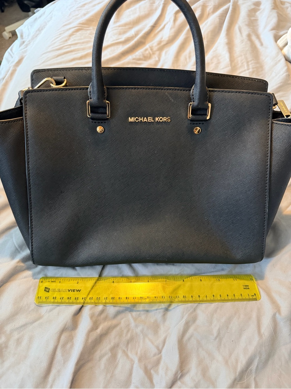 Michael Kors Black Saffiano Leather Tote with Gold Hardware - Picture 3 of 10